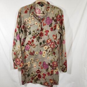 papa womens sequin cotton floral tunic top boho cottagecore tan red sz small